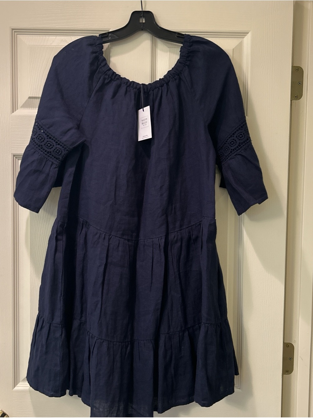 Women's Navy Tiered Peasant Dress - Relaxed Fit
